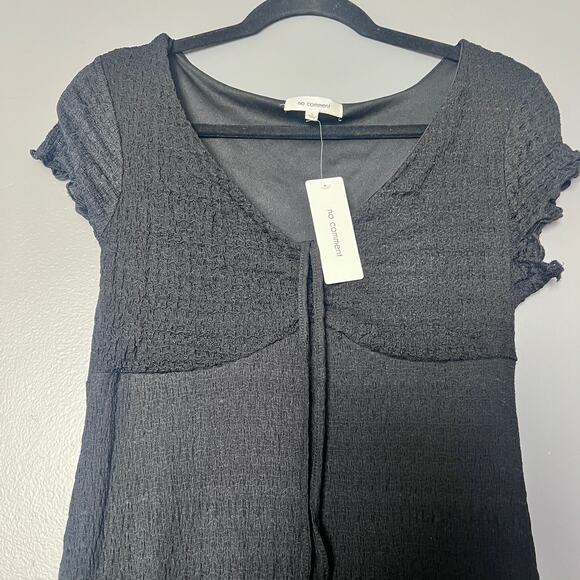 ✨NWT NO COMMENT Women’s Black Maxi Dress Lg Short Sleeve Smocked Bodice Goth - Picture 5 of 6